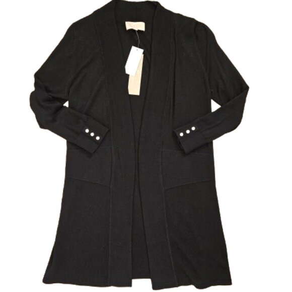 Black Fine Knit Open Sweater - Picture 1 of 8